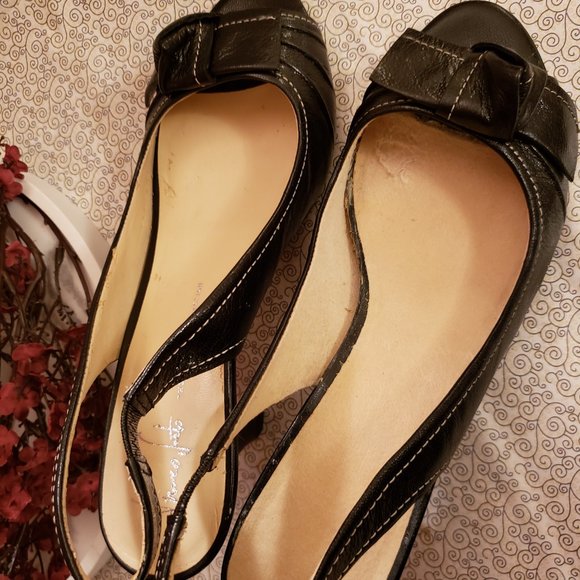 Franco Sarto Dark Navy Leather Sling Back Heels With Bow Toes  9 M - Picture 9 of 11